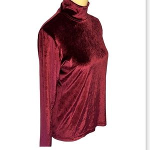 LIZ CLAIBORNE VELUOR SHIRT TURTLENECK LONG SLEEVE SIZE S RED WINE COLOR LIZ & CO